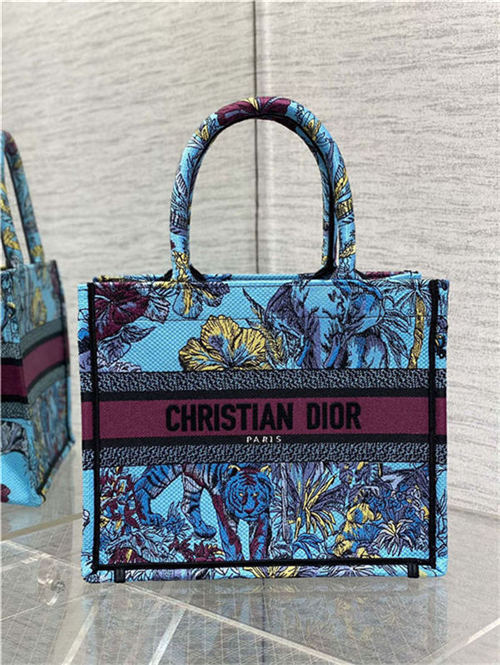 SMALL Dior BOOK TOTE Toile de Jouy Voyage Embroidery Blue High