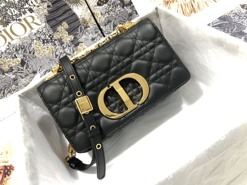 SMALL Dior CARO BAG Supple Cannage Calfskin Black High