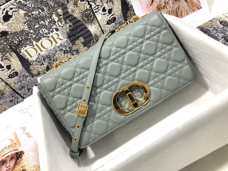 LARGE Dior CARO BAG Supple Cannage Calfskin Gray High