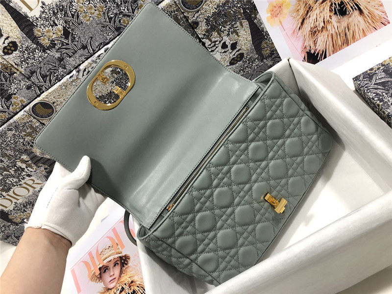 LARGE Dior CARO BAG Supple Cannage Calfskin Gray High