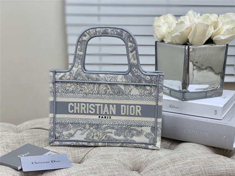 MINI Dior BOOK TOTE Toile de Jouy Embroidery Grey High