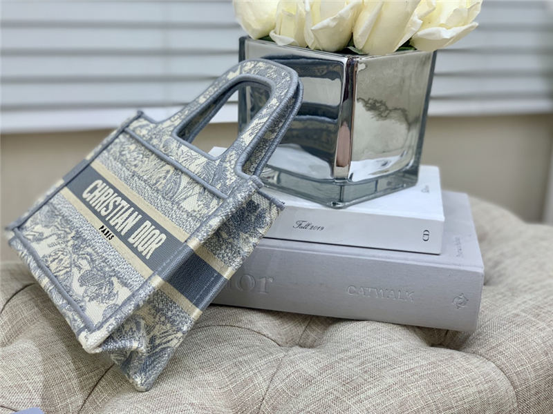 MINI Dior BOOK TOTE Toile de Jouy Embroidery Grey High