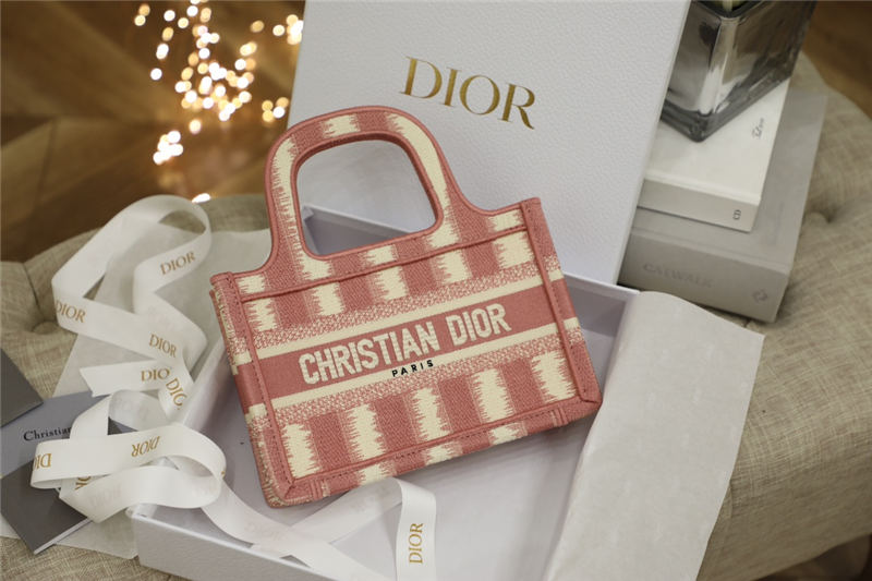 MINI Dior BOOK TOTE D-Stripes Embroidery Pink High