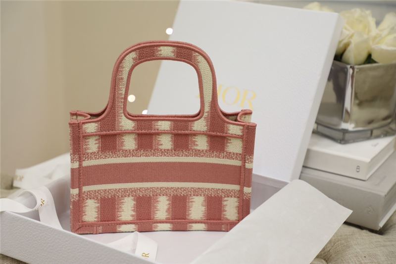 MINI Dior BOOK TOTE D-Stripes Embroidery Pink High