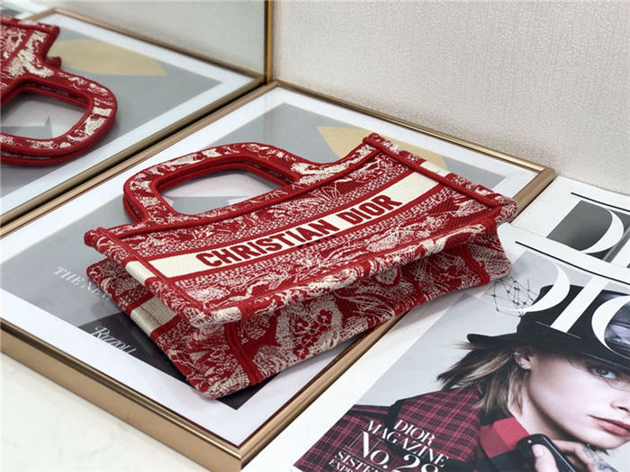 MINI Dior BOOK TOTE Toile de Jouy Embroidery Red High