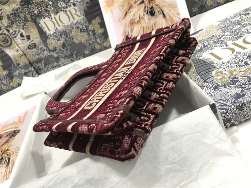 MINI Dior BOOK TOTE Dior Oblique Embroidery Burgundy High