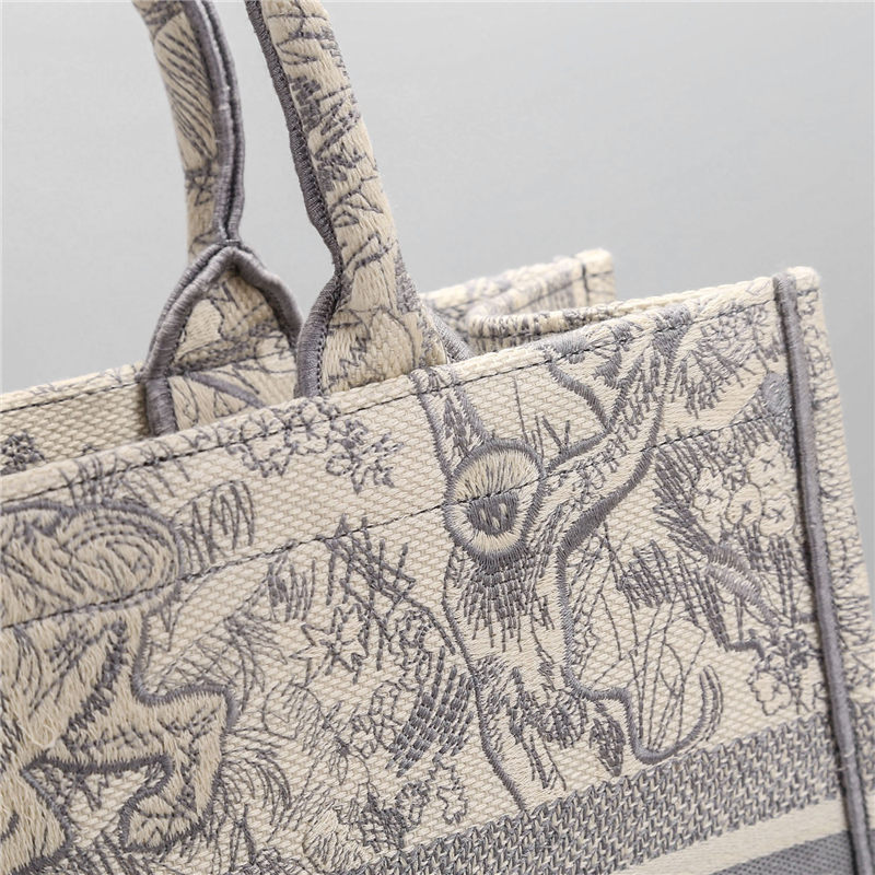 LARGE Dior BOOK TOTE Toile de Jouy Reverse Embroidery Grey High