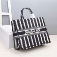 LARGE Dior BOOK TOTE D-Stripes Embroidery Blue High