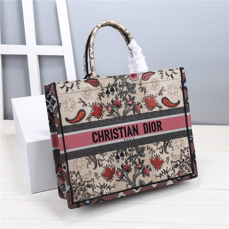 LARGE Dior BOOK TOTE Multicolor Dior Flowers Embroidery High