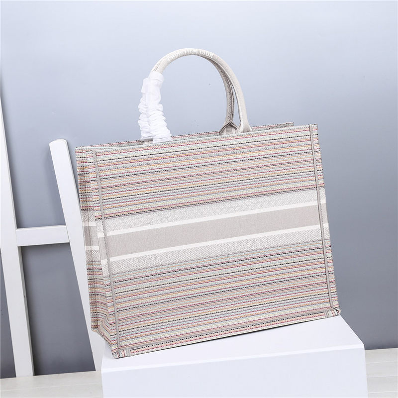 LARGE Dior BOOK TOTE Multicolor Stripes Embroidery High