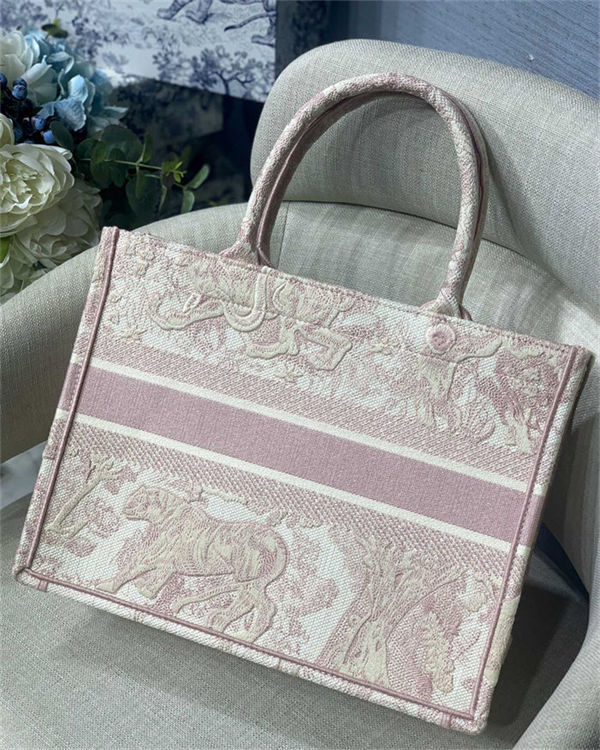 MEDIUM Dior BOOK TOTE Toile de Jouy Embroidery Pink High