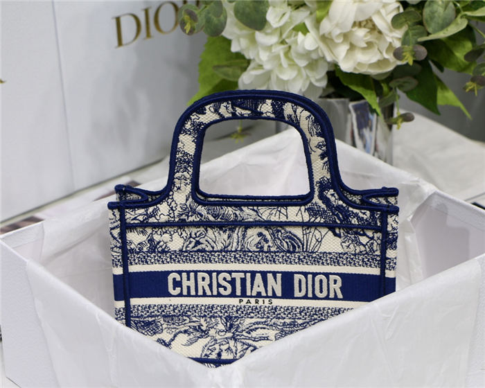 MINI Dior BOOK TOTE Toile de Jouy Embroidery Blue High