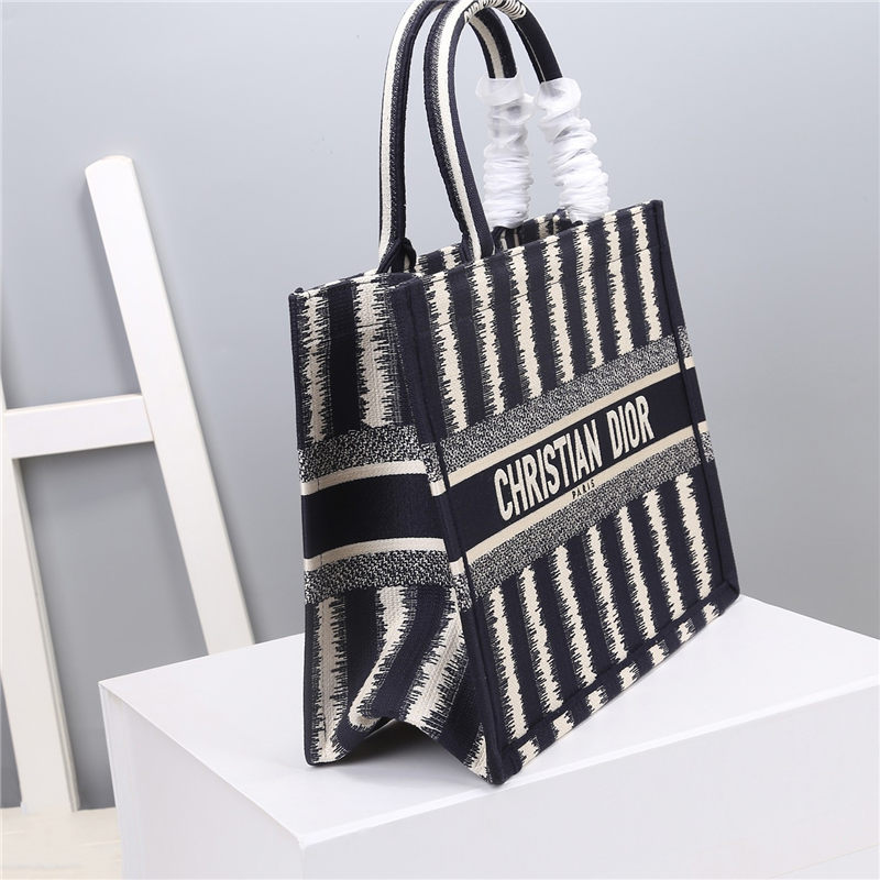 MEDIUM Dior BOOK TOTE D-Stripes Embroidery Blue High