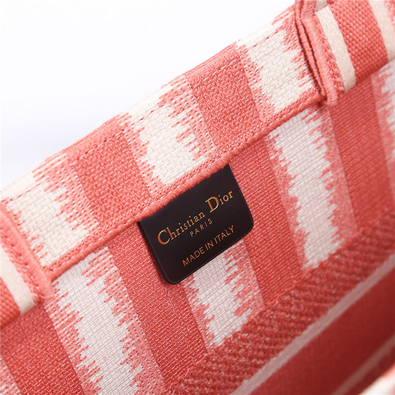 MEDIUM Dior BOOK TOTE D-Stripes Embroidery Pink High