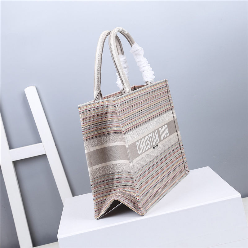 MEDIUM Dior BOOK TOTE Multicolor Stripes Embroidery High