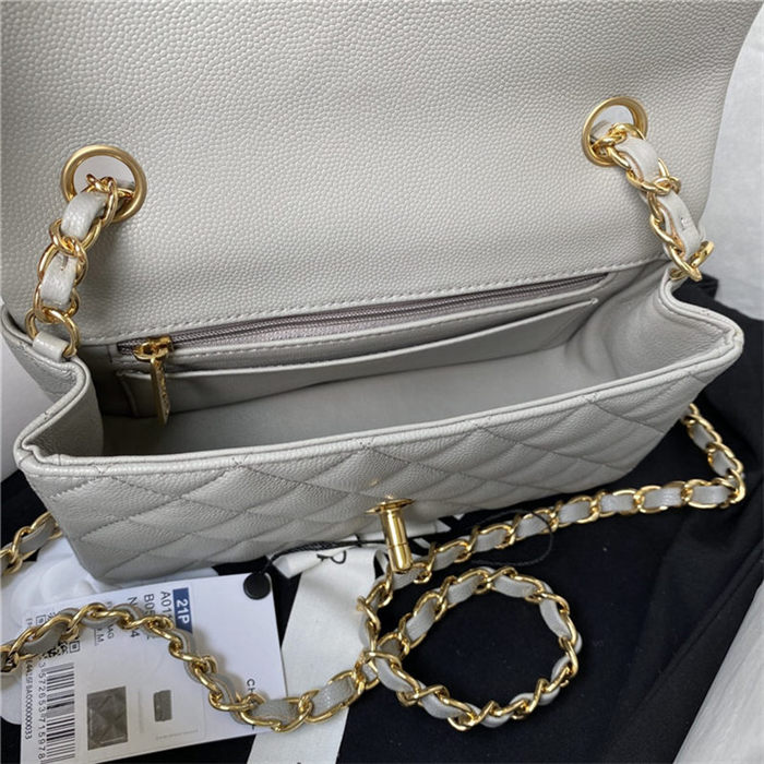 Mini CLASSIC HANDBAG Grained Calfskin Gray Gold Metal A