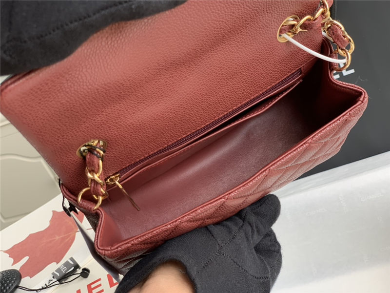 Mini CLASSIC HANDBAG Grained Calfskin Burgundy Gold Metal A