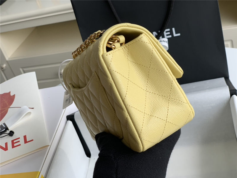 Mini CLASSIC HANDBAG Grained Calfskin Yellow-Lt Gold Metal A