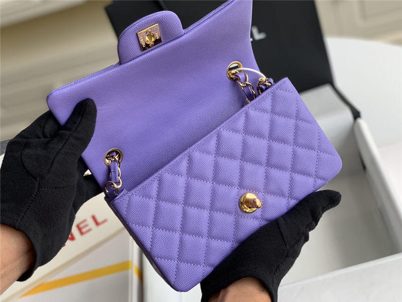 Mini CLASSIC HANDBAG Grained Calfskin Purple Gold Metal A