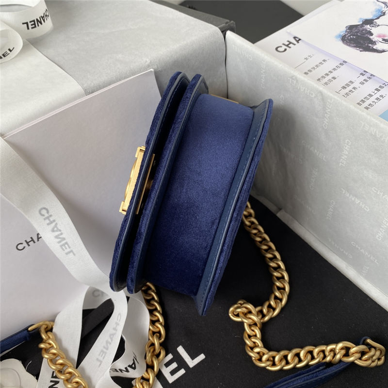 Chanel MINI BOY Chanel MESSENGER BAG Velvet & Gold-Tone Metal AS3315 Navy A