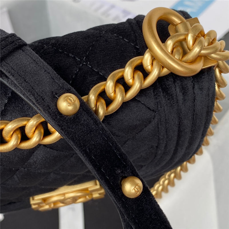 Chanel MINI BOY Chanel MESSENGER BAG Velvet & Gold-Tone Metal AS3315 Black A