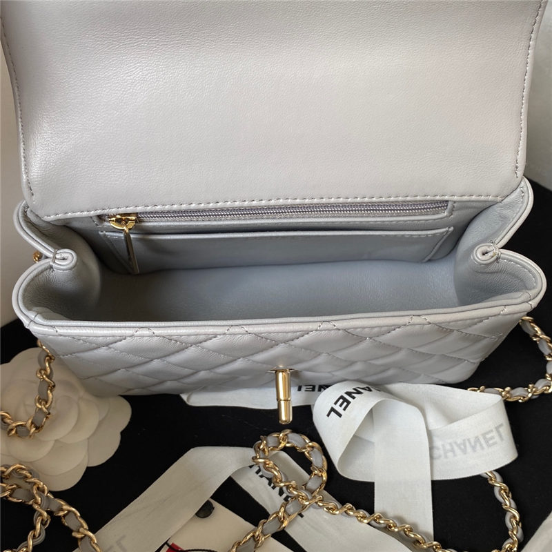 Chanel MINI FLAP BAG With Top Diamond Handle Lambskin & Gold-Tone Metal AS4140 Grey A