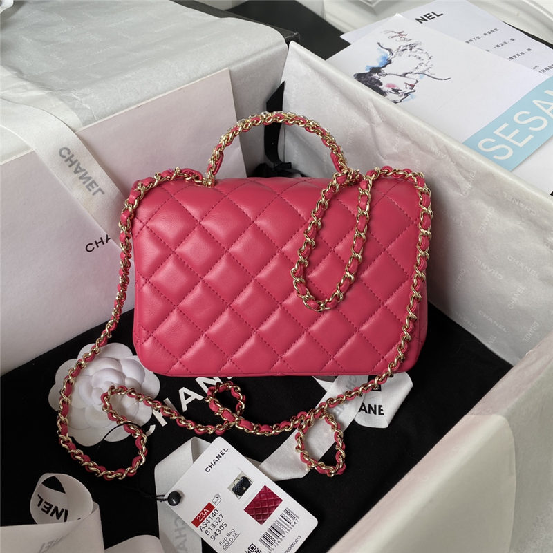 Chanel MINI FLAP BAG With Top Diamond Handle Lambskin & Gold-Tone Metal AS4140 Fuchsia A