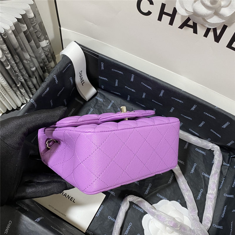 Supermini CLASSIC HANDBAG Grained Calfskin Purple Silver Metal B