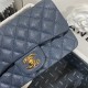 Mini CLASSIC HANDBAG Grained Calfskin Blue Gold Metal B