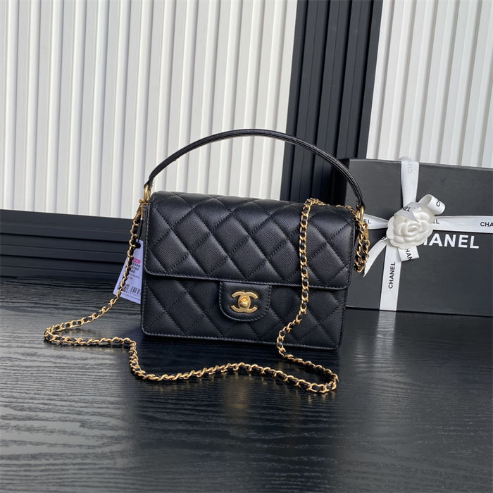 Chanel SMALL FLAP BAG WITH TOP HANDLE AS5166 Grained Calfskin Black High