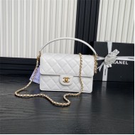 Chanel SMALL FLAP BAG WITH TOP HANDLE AS5166 Grained Calfskin White High