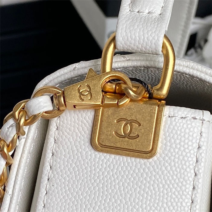 Chanel SMALL FLAP BAG WITH TOP HANDLE AS5166 Grained Calfskin White High