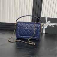 Chanel SMALL FLAP BAG WITH TOP HANDLE AS5166 Grained Calfskin Blue High