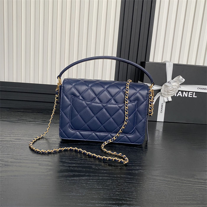 Chanel SMALL FLAP BAG WITH TOP HANDLE AS5166 Grained Calfskin Blue High