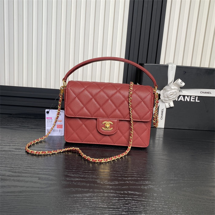 Chanel SMALL FLAP BAG WITH TOP HANDLE AS5166 Grained Calfskin Burgundy High