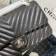 Medium CLASSIC HANDBAG Chevrons Pattern Lambskin Black Silver Metal B