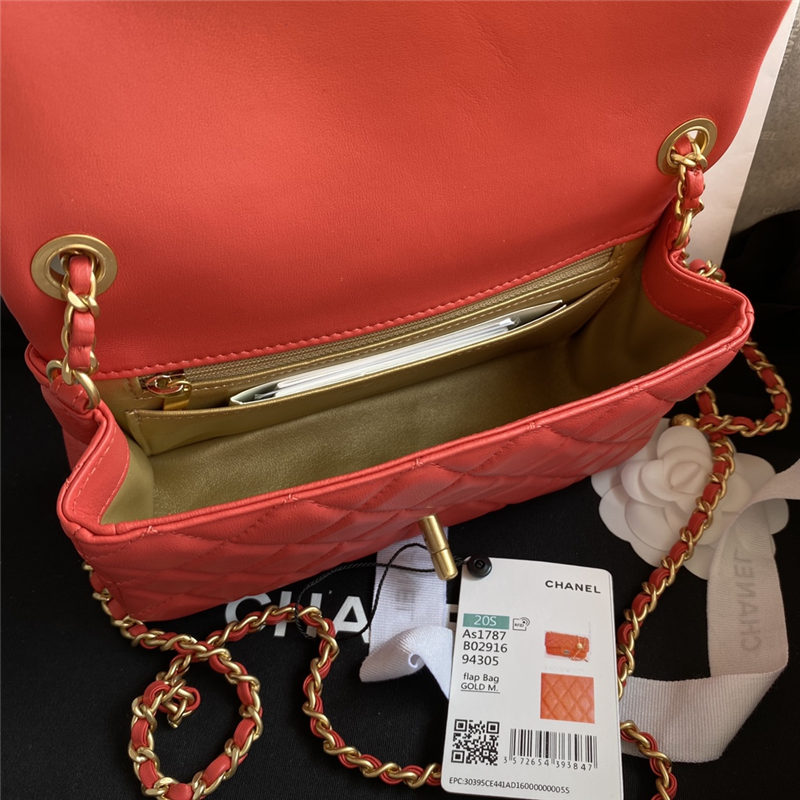 Mini FLAP BAG Lambskin Gold-Metal AS1787 Red A