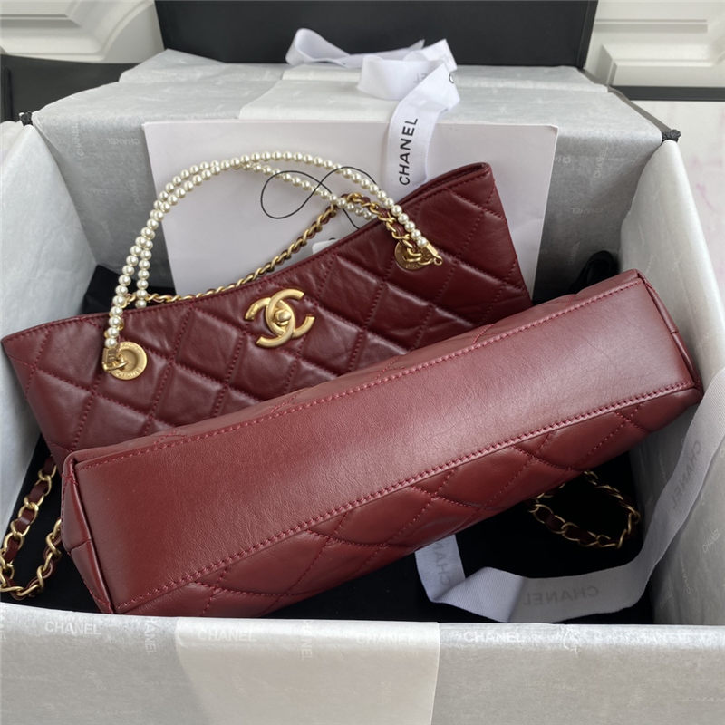 Shopping Bag Calfskin Crystal Pearls & Gold-Tone Metal Burgundy A (OUT OF STOCK)