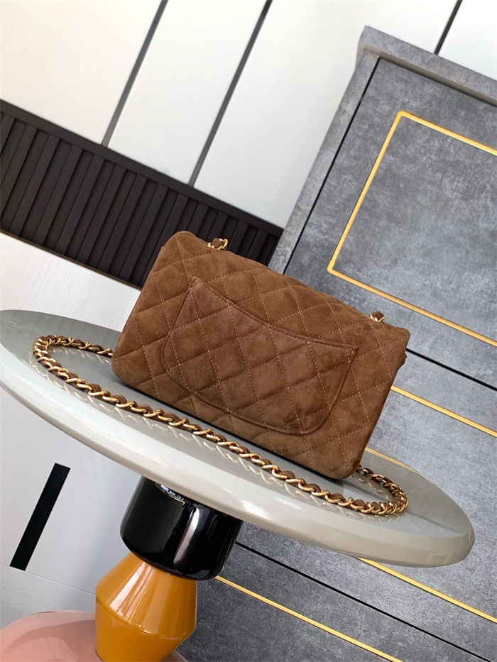 Mini CLASSIC HANDBAG Suede Gold Metal Brown A