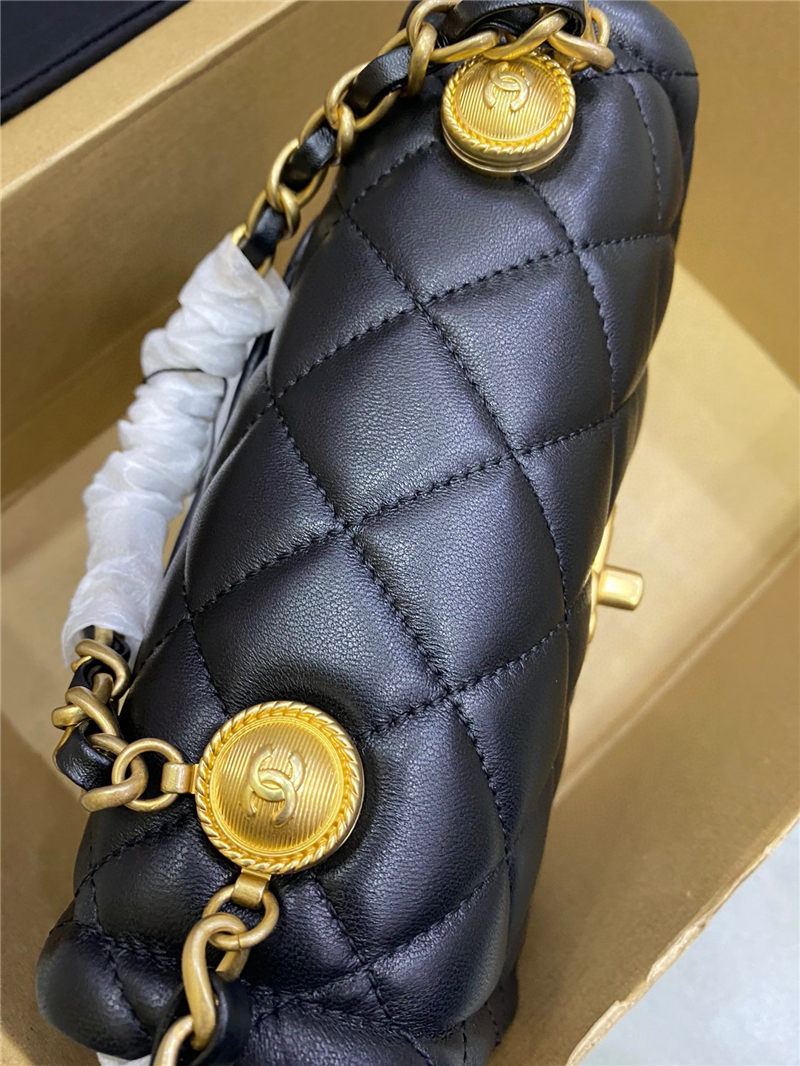 Flap Bag Lambskin & Gold Metal Black High