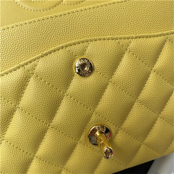 Medium CLASSIC HANDBAG Grained Calfskin Yellow Gold Metal A