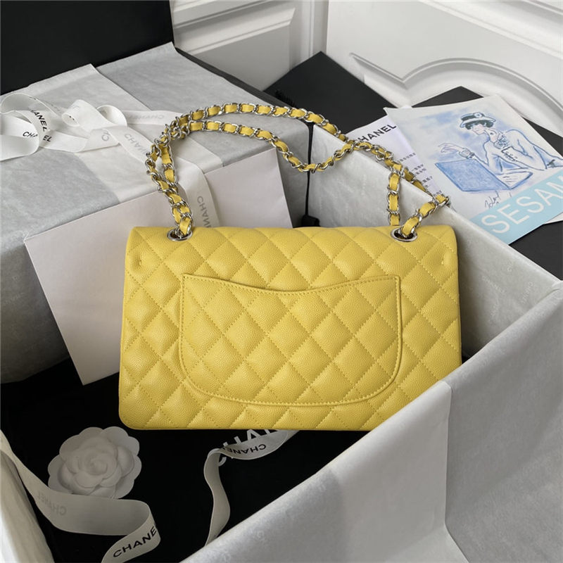 Medium CLASSIC HANDBAG Grained Calfskin Yellow Silver Metal A