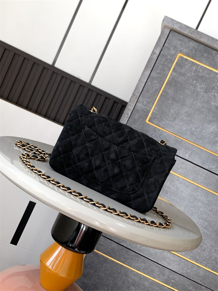 Mini CLASSIC HANDBAG Suede Gold Metal Black  A