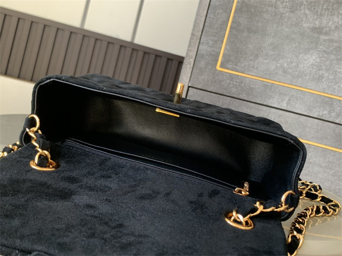 Mini CLASSIC HANDBAG Suede Gold Metal Black  A