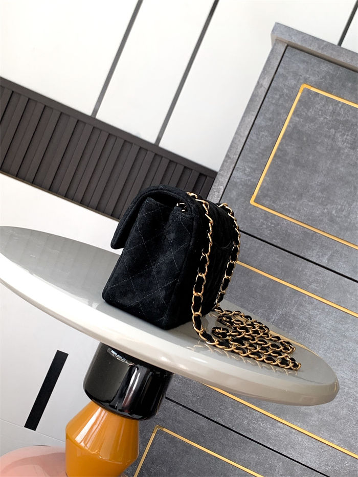 Mini CLASSIC HANDBAG Suede Gold Metal Black  A