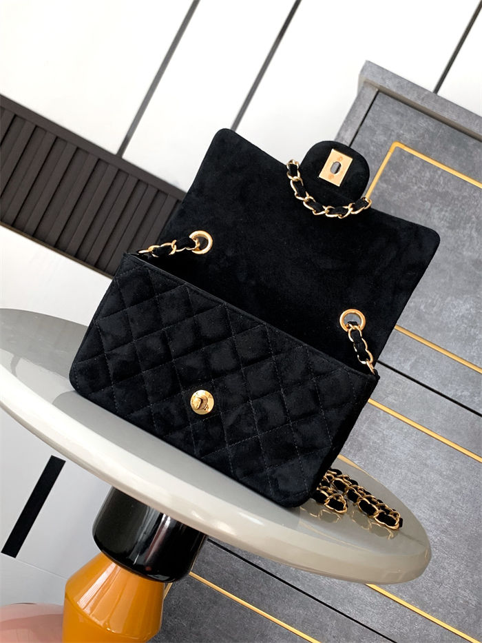 Mini CLASSIC HANDBAG Suede Gold Metal Black  A