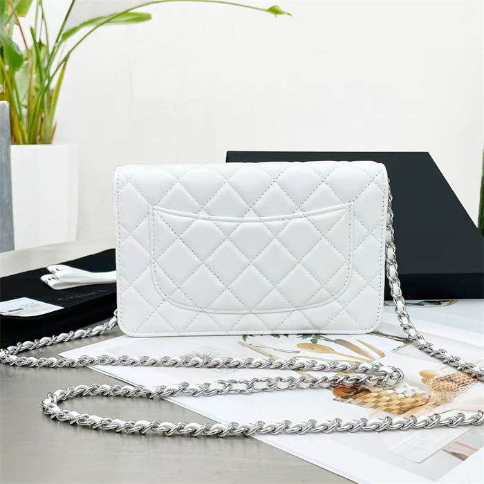 Classic Wallet on Chain AP0250 Lambskin White Silver Metal B