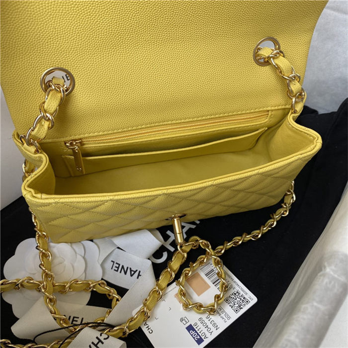 Mini CLASSIC HANDBAG Grained Calfskin Yellow Gold Metal A