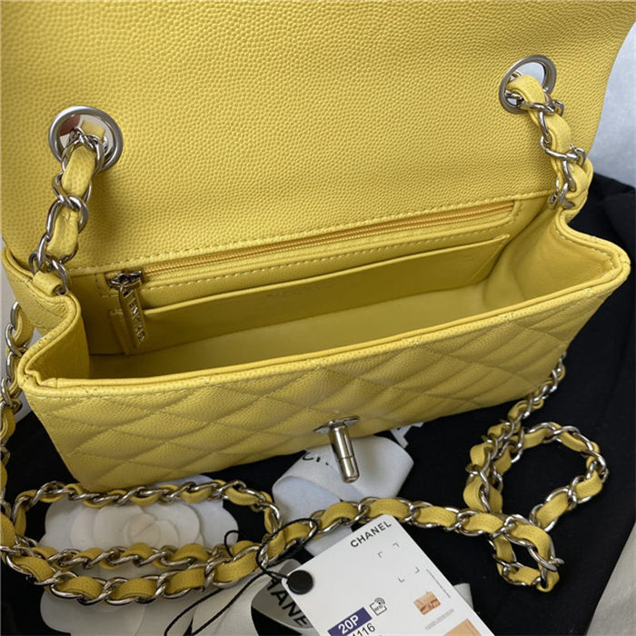 Mini CLASSIC HANDBAG Grained Calfskin Yellow Silver Metal A