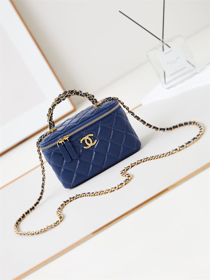 CLUTCH WITH CHAIN AP4168 Shiny Crumpled Calfskin Gold-Metal Blue A